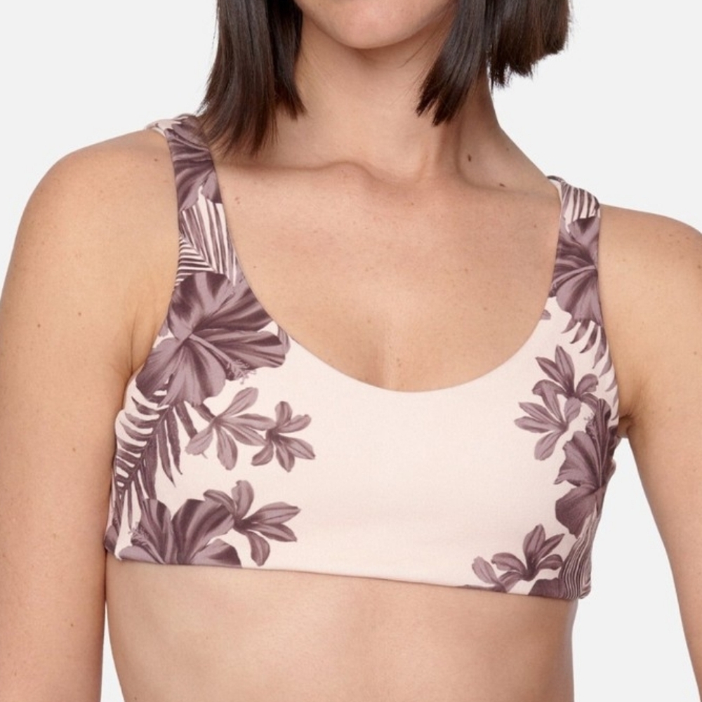 Hurley Pink Floral Scoop-Front Bikini Top Size M